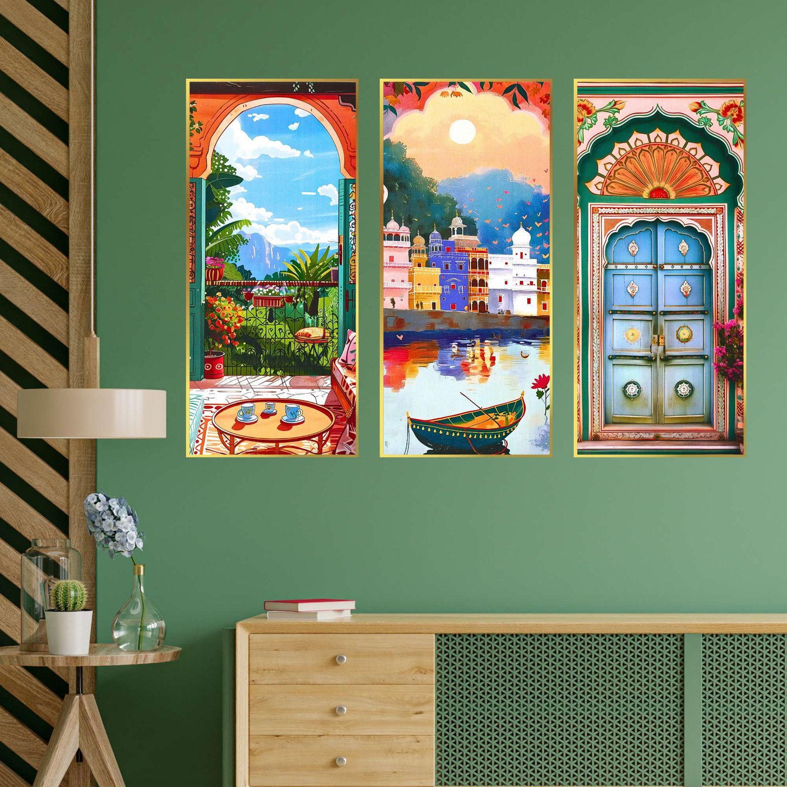 Set of Three large Wall Paintings for Wall Dacoration Golden Framed Wall Paintings for Living Room & Bedroom Wall Art for Home Decoration & Office Wall Décor (14x11 inch CH-LGD3-2) - Image 3